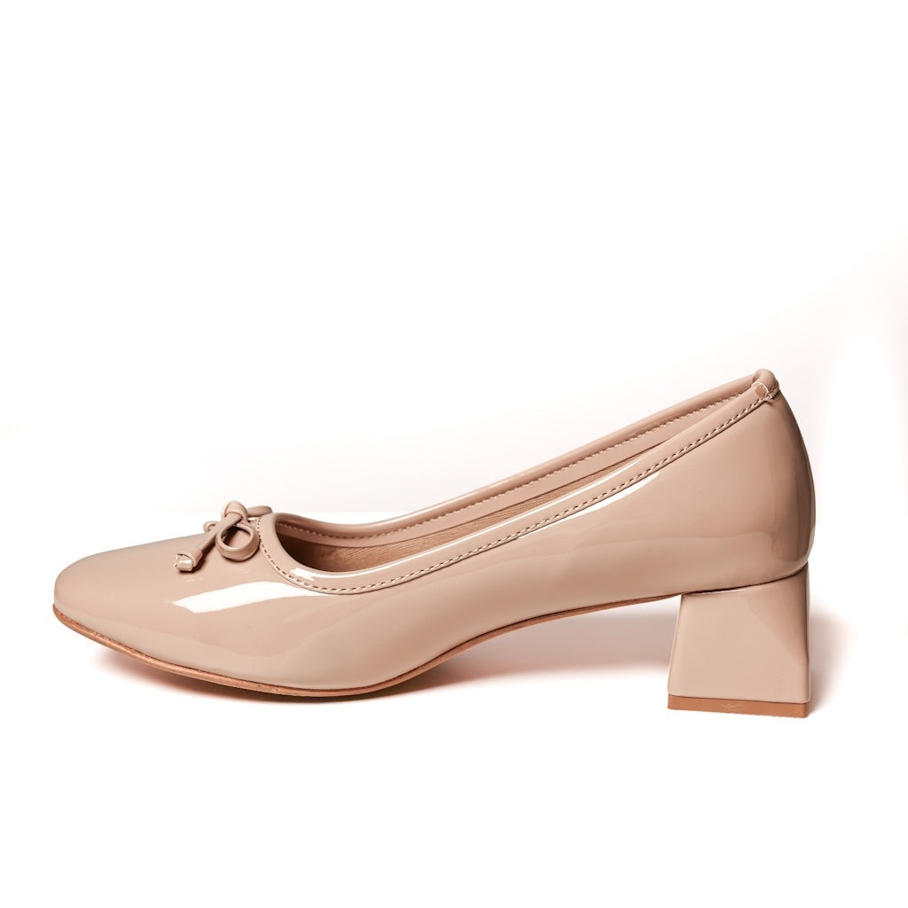 Bow Block Heel Pump - Beige
