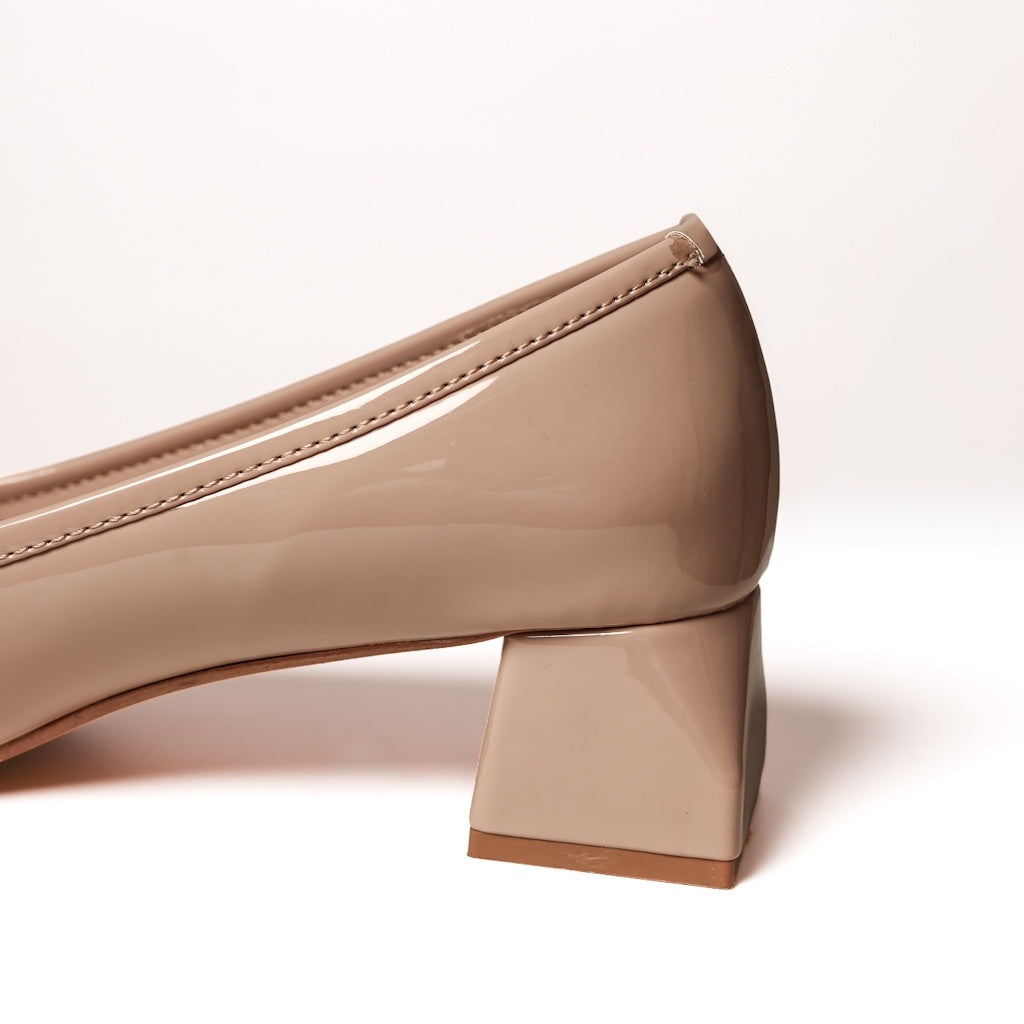Bow Block Heel Pump - Beige