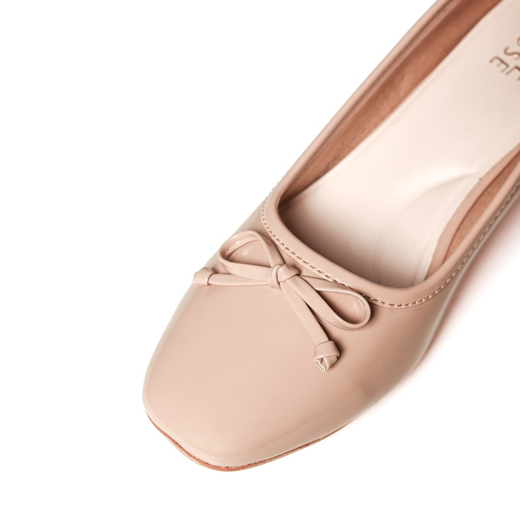 Bow Block Heel Pump - Beige