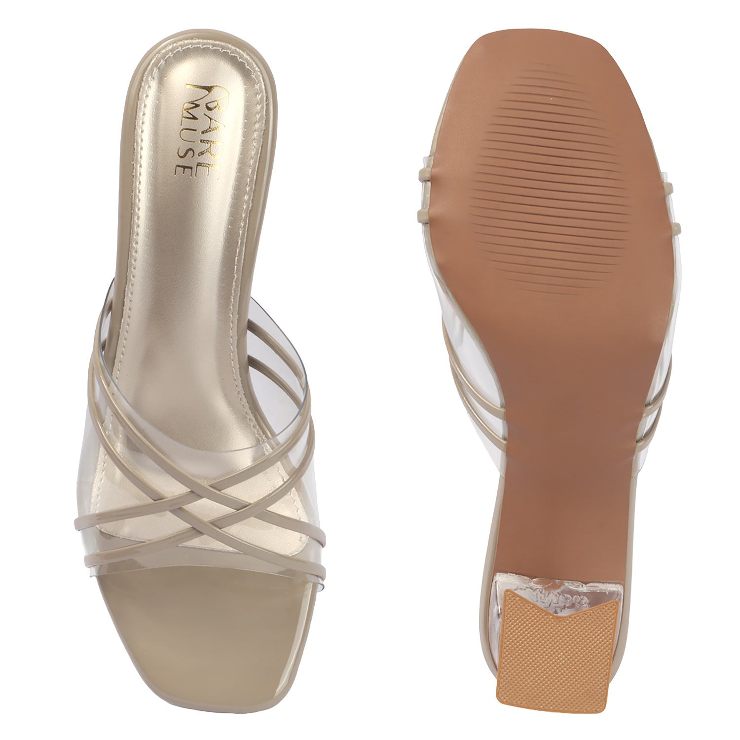 Clear Cross String Heel - Nude