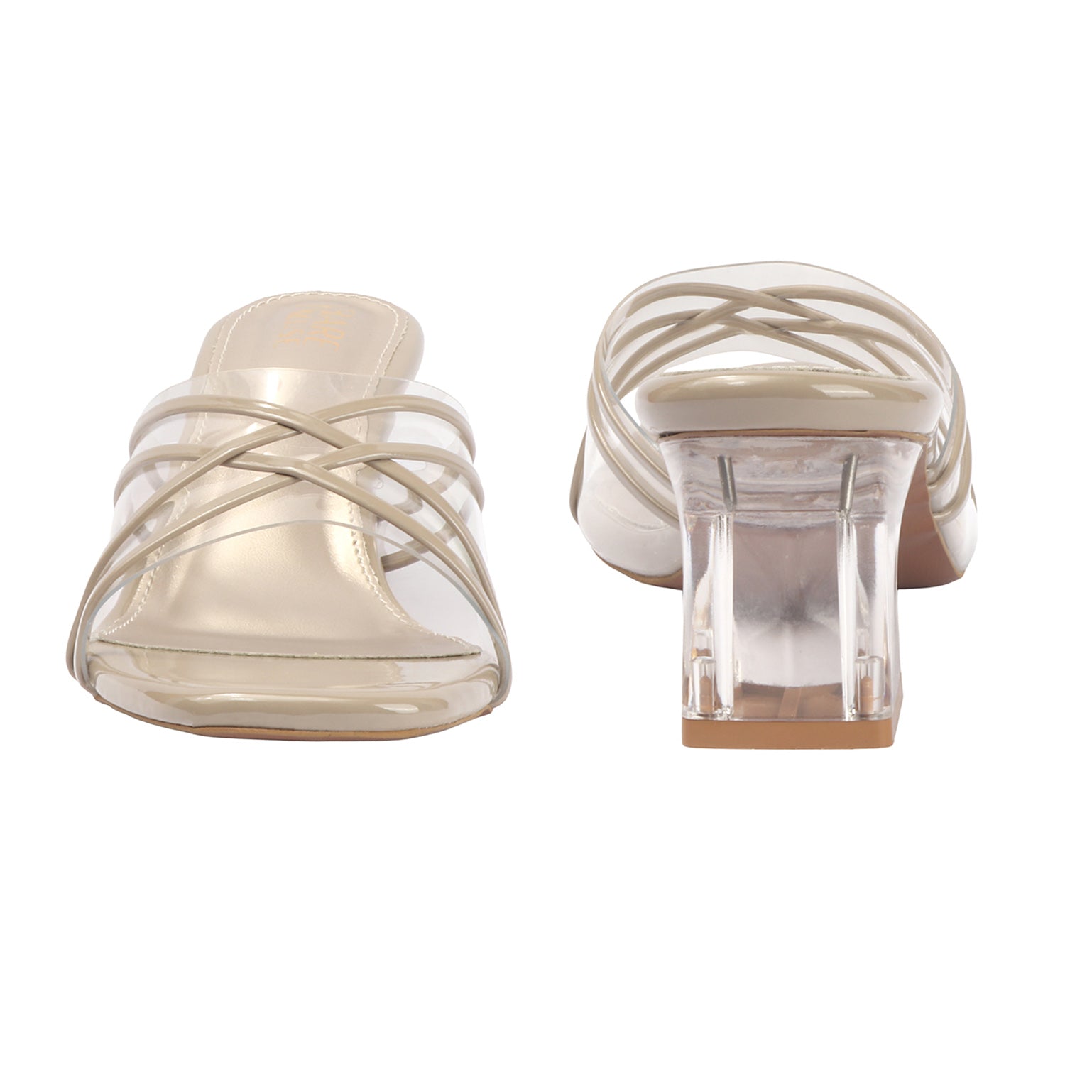 Clear Cross String Heel - Nude