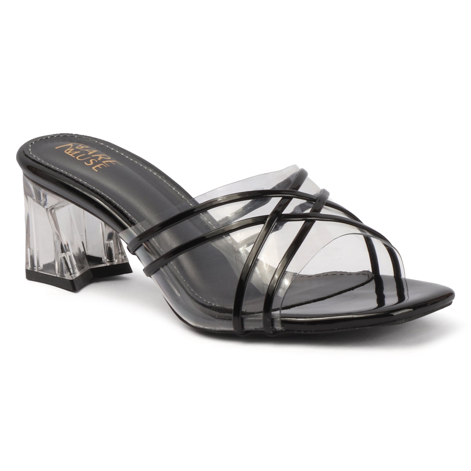 Clear Cross String Heel - Black