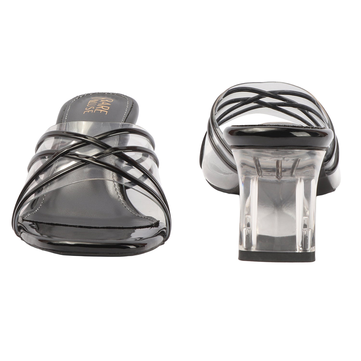 Clear Cross String Heel - Black