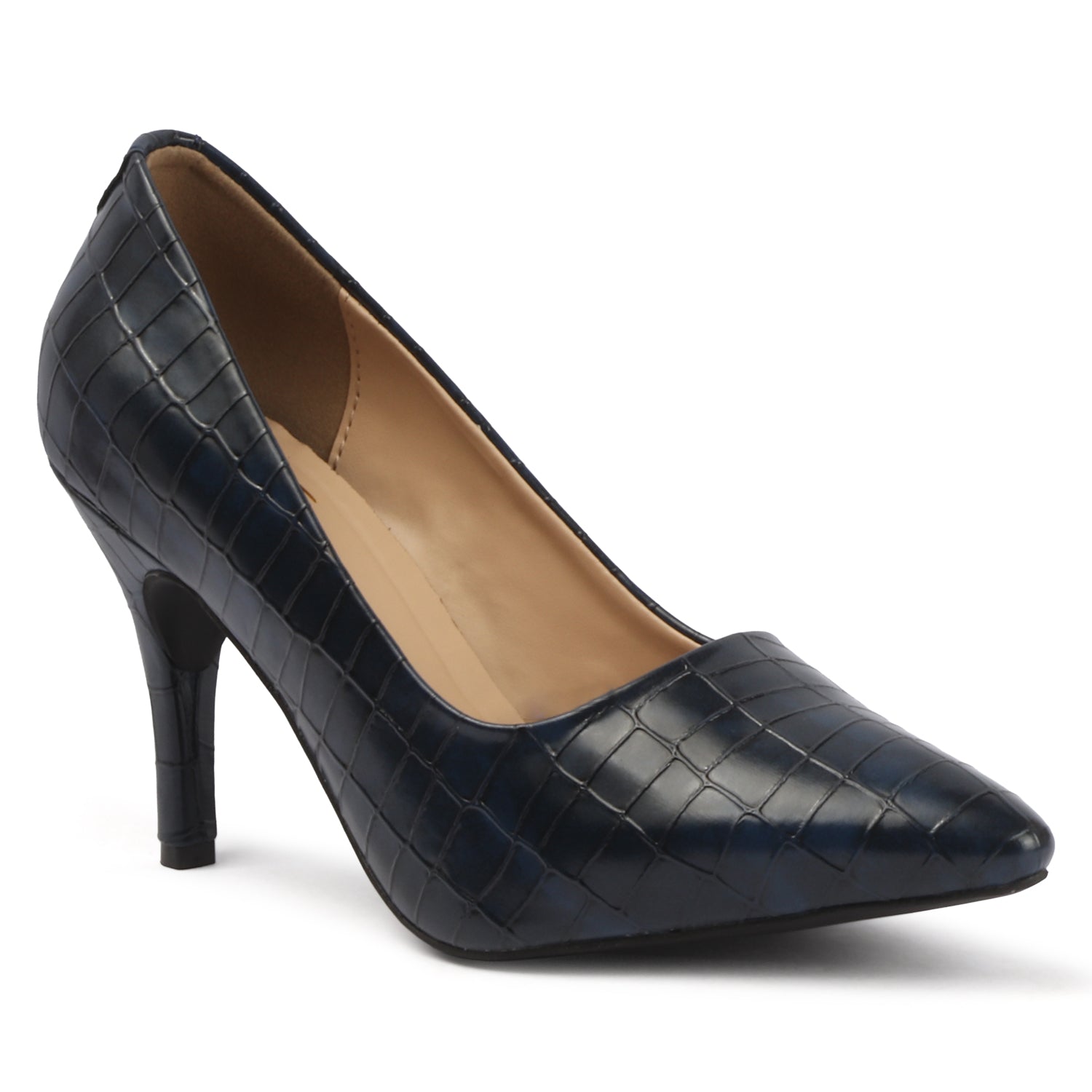 Croc Embossed Pump - Navy