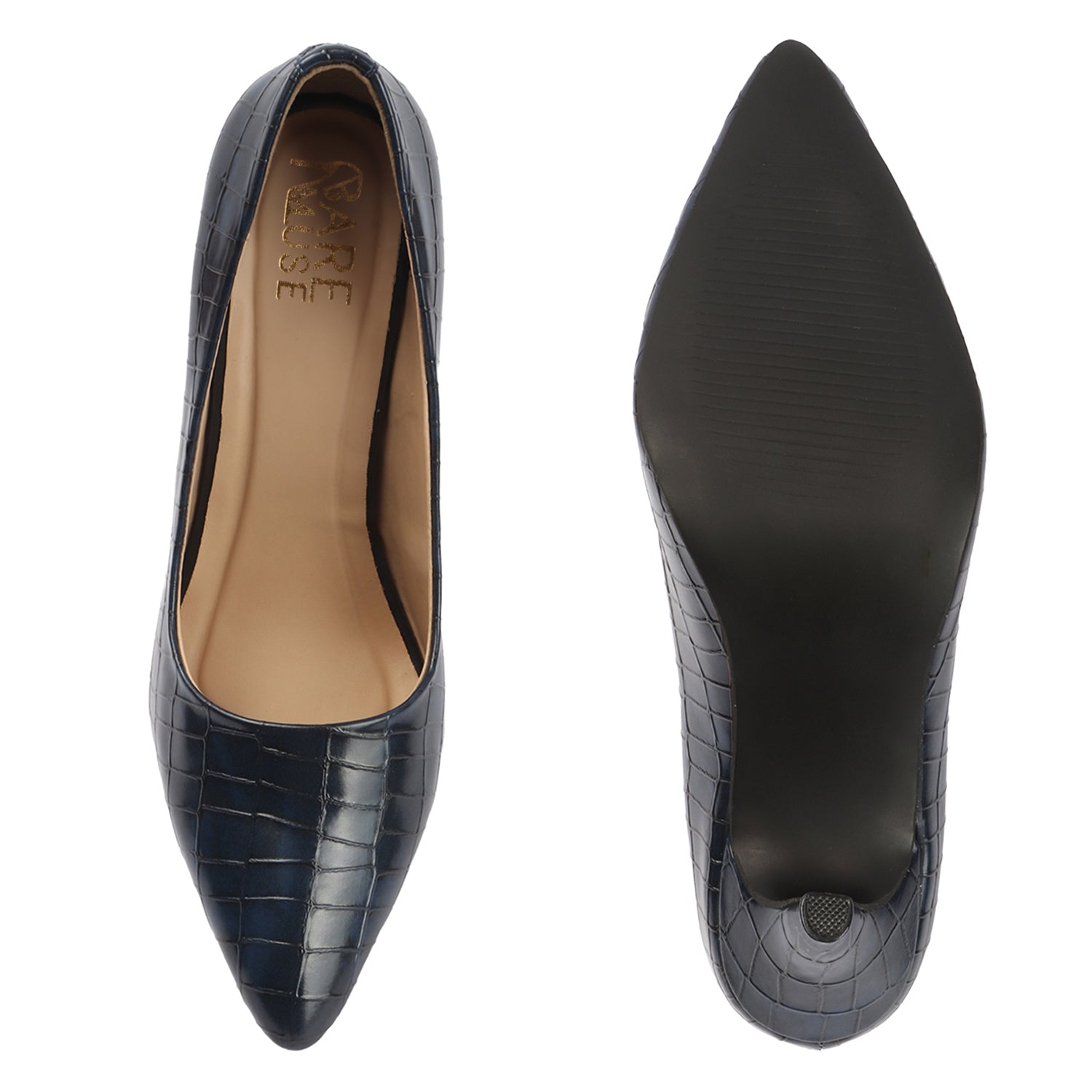 Croc Embossed Pump - Navy