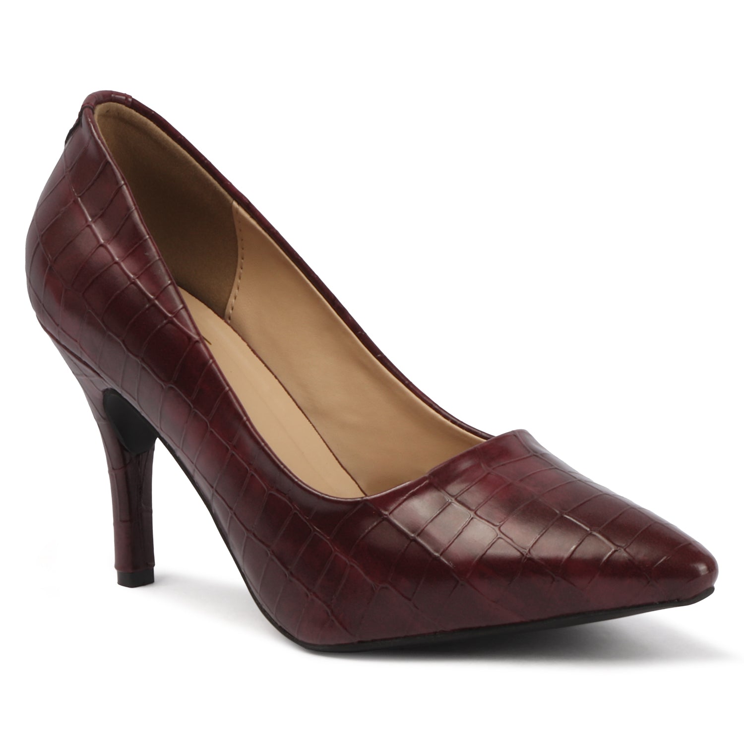 Croc Embossed Pump - Deep Maroon