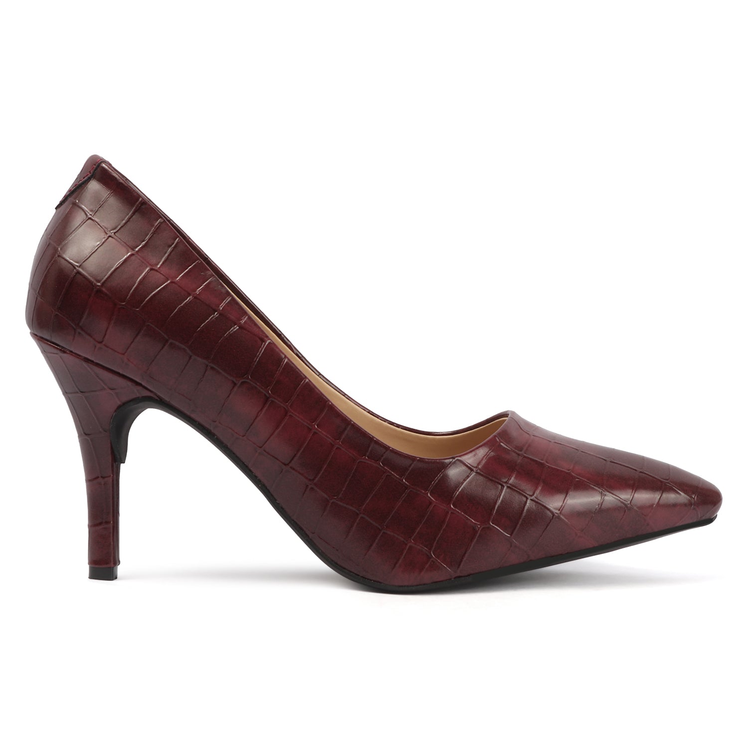 Croc Embossed Pump - Deep Maroon