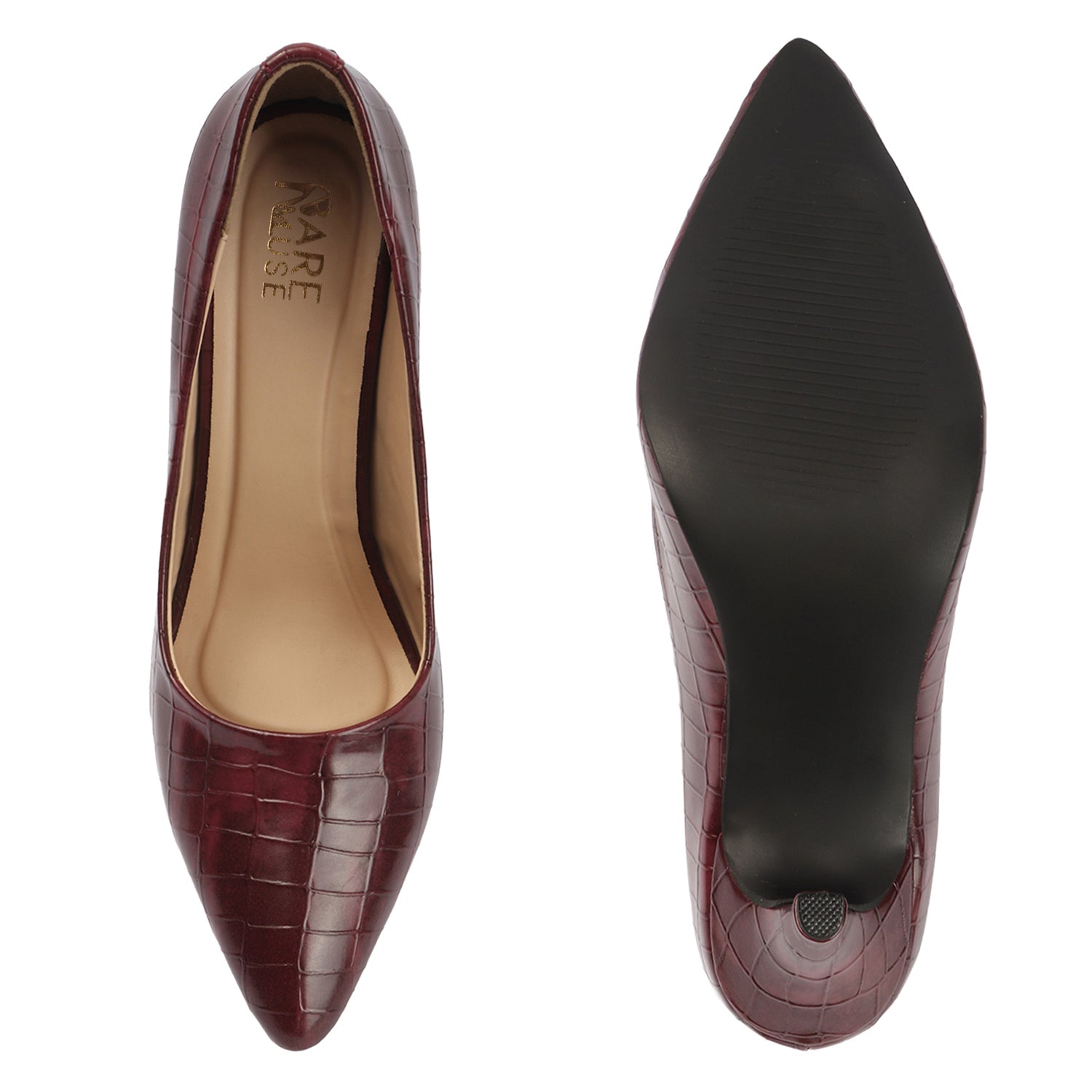 Croc Embossed Pump - Deep Maroon