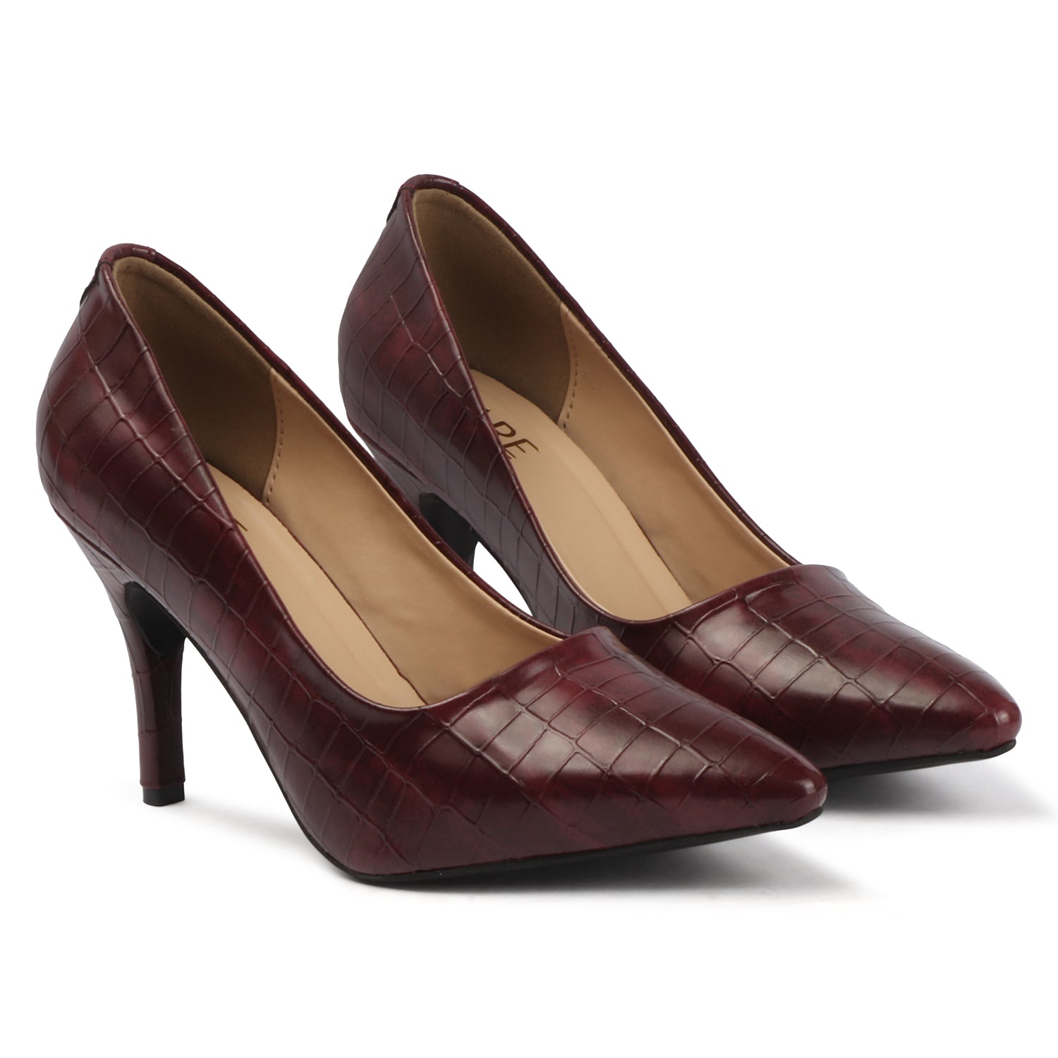 Croc Embossed Pump - Deep Maroon