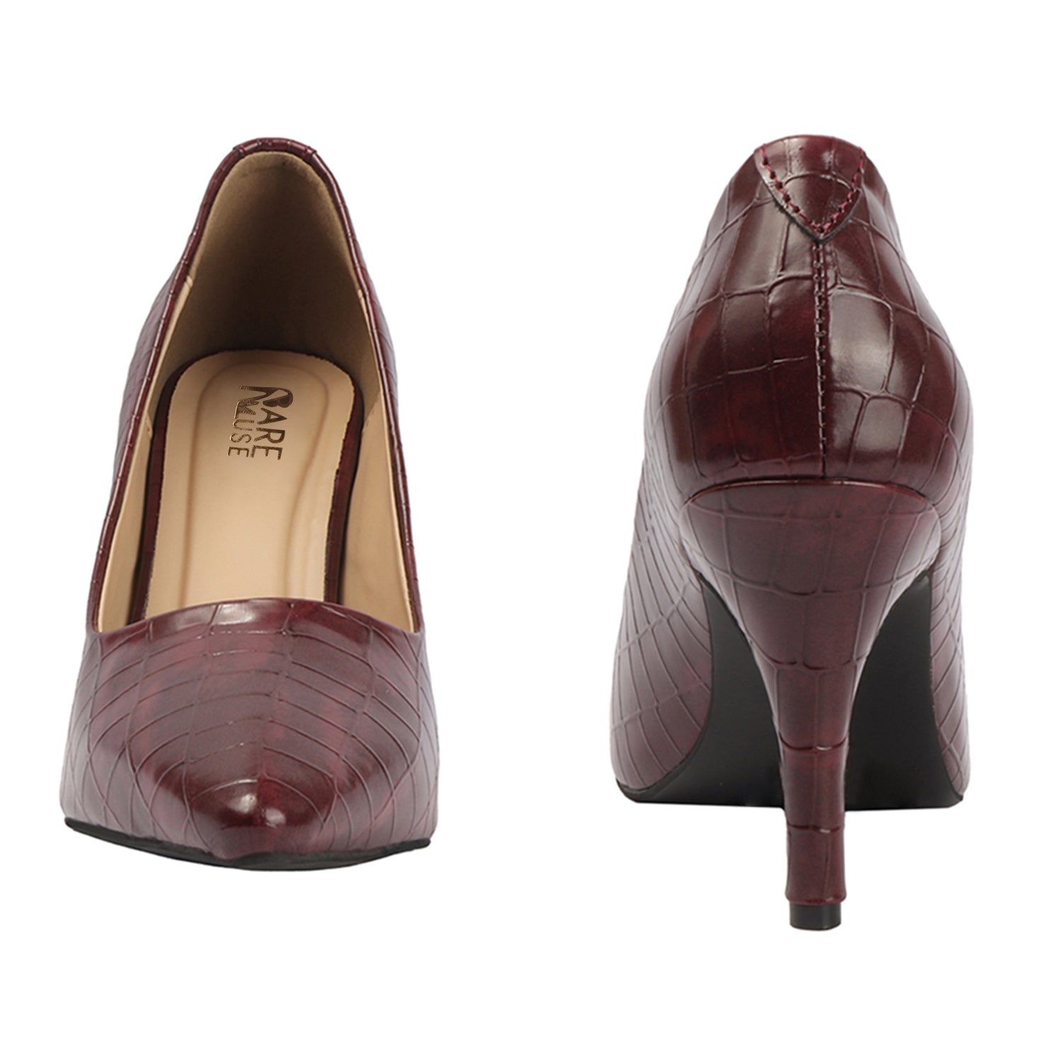 Croc Embossed Pump - Deep Maroon