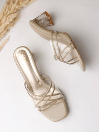 Clear Cross String Heel - Nude