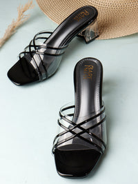 Clear Cross String Heel - Black