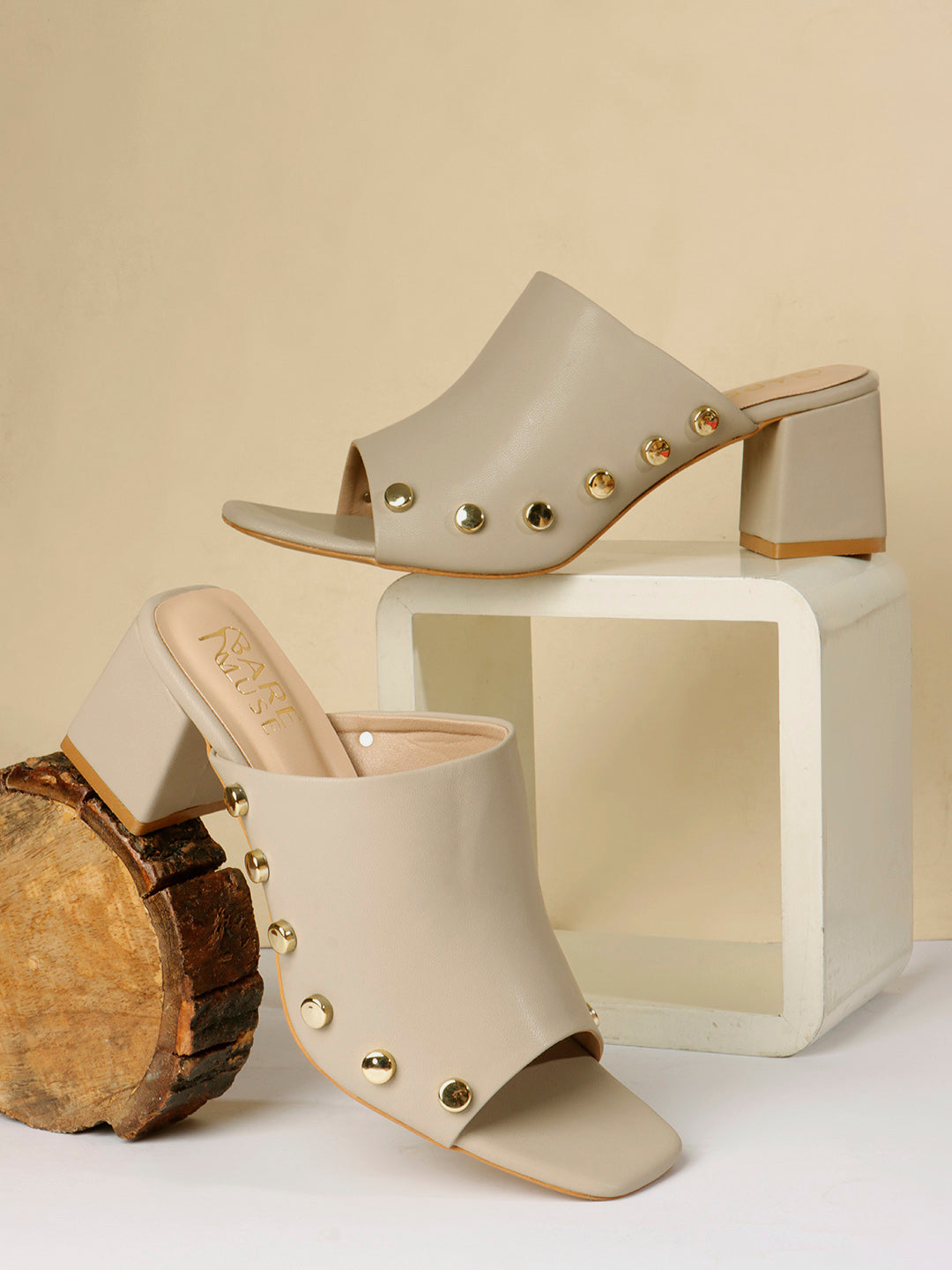 Vamp Stud Mule - Beige