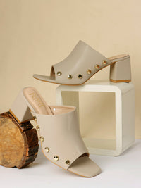 Vamp Stud Mule - Beige