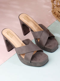 Cross Velvet Platform - Grey