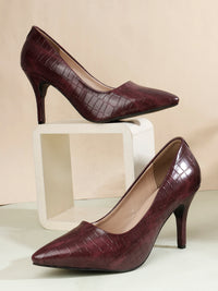 Croc Embossed Pump - Deep Maroon