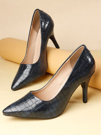 Croc Embossed Pump - Navy