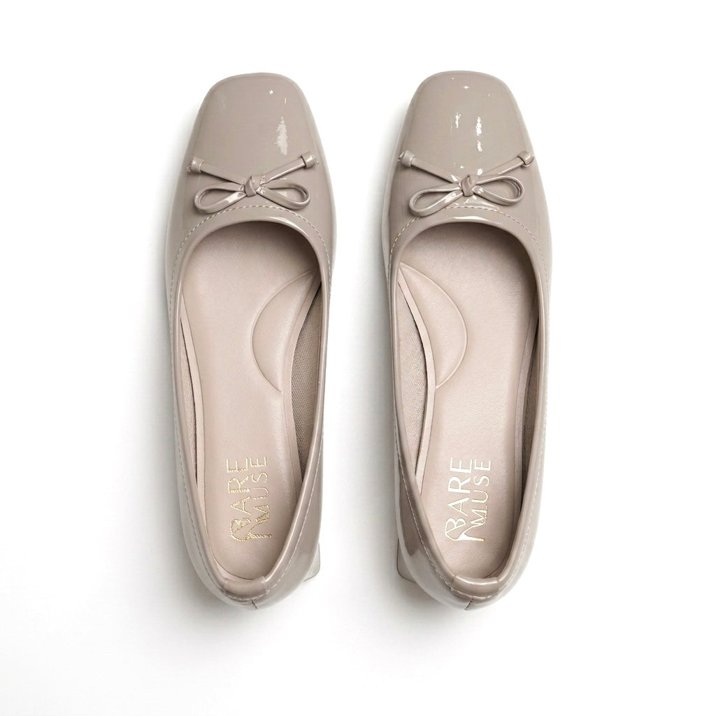 Bow Block Heel Pump - Nude