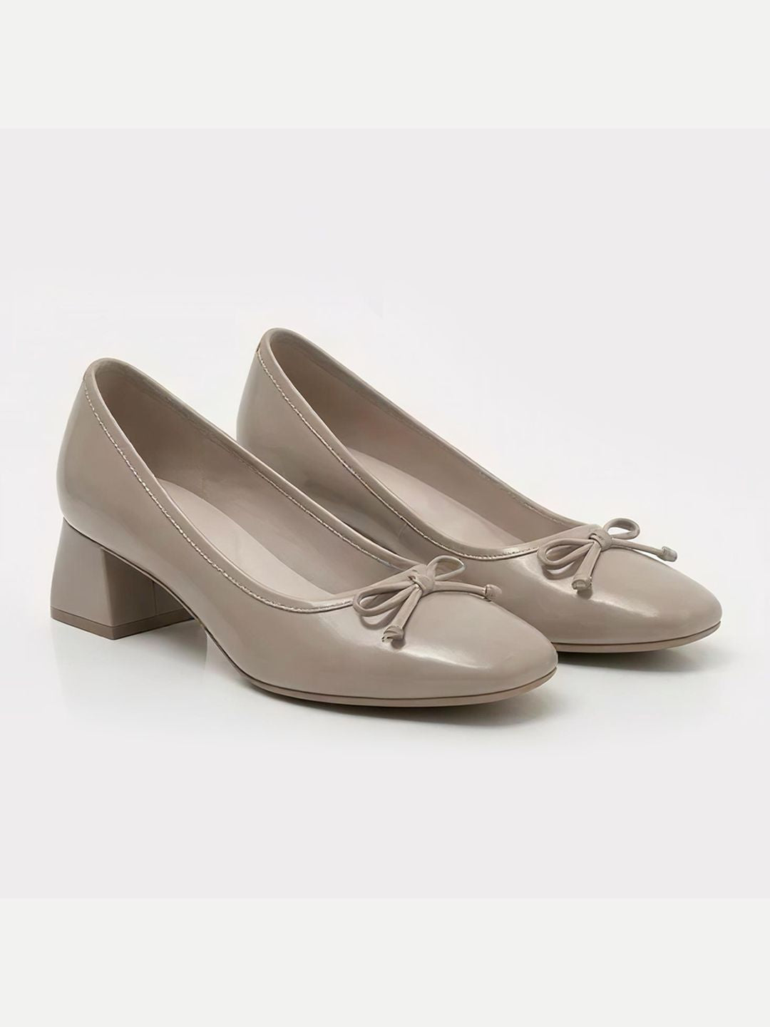 Bow Block Heel Pump - Nude