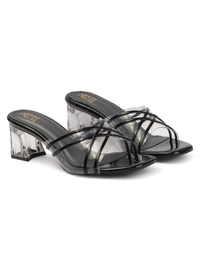 Clear Cross String Heel - Black
