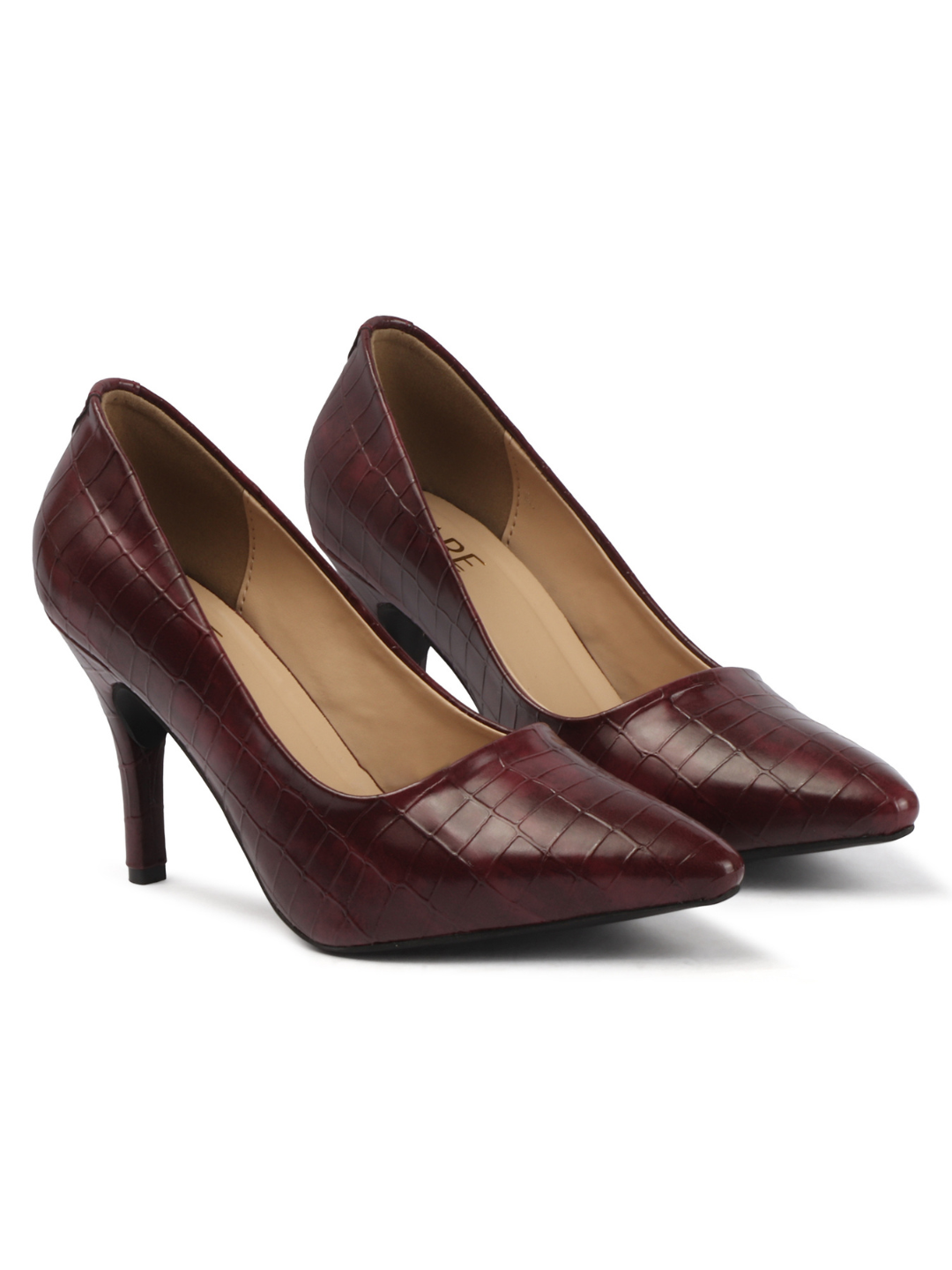 Croc Embossed Pump - Deep Maroon