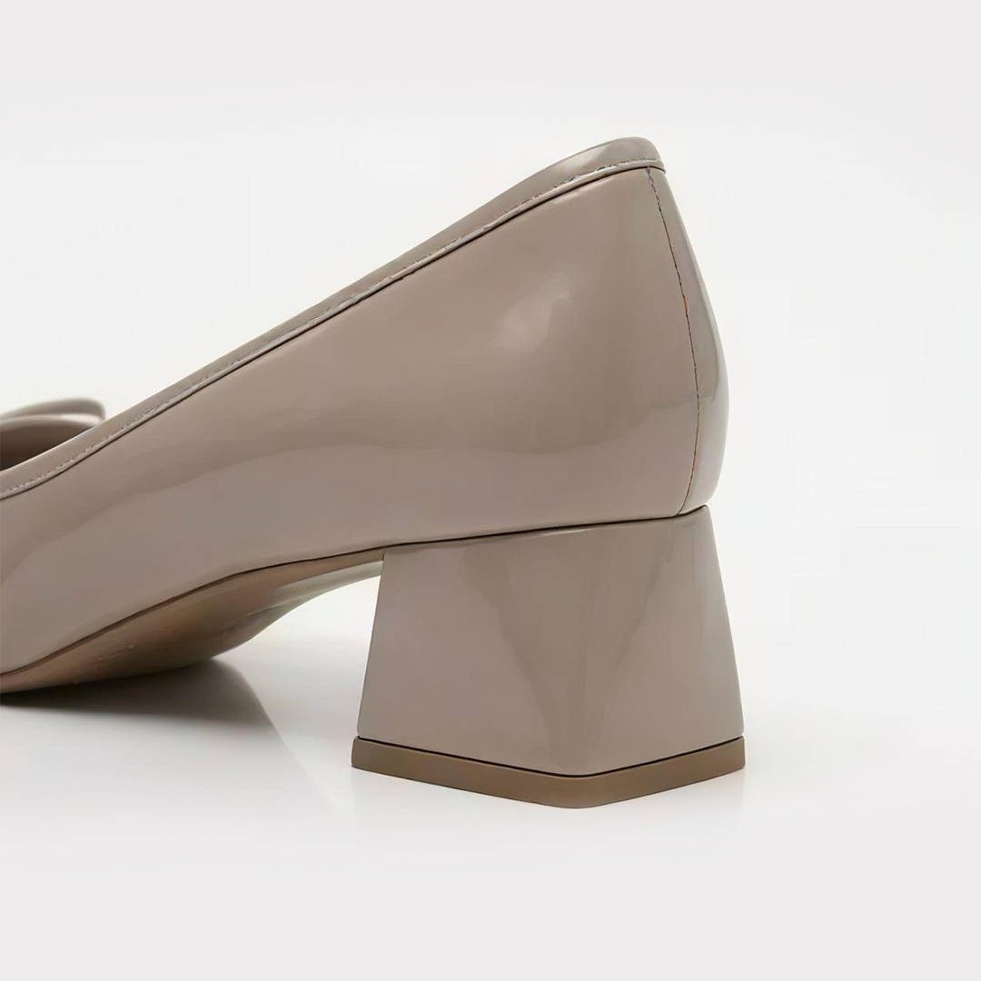 Bow Block Heel Pump - Nude