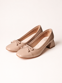Bow Block Heel Pump - Beige