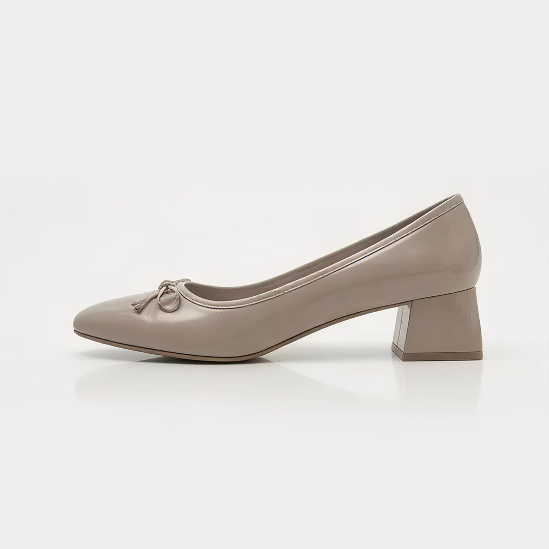 Bow Block Heel Pump - Nude